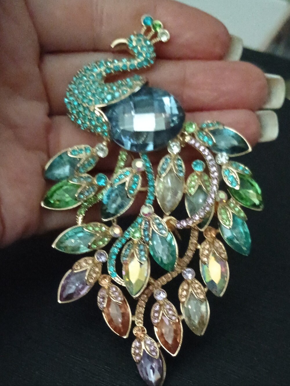 Multicolor Crystal Peacock Pendant / Brooch Necklace - Women Jewelry